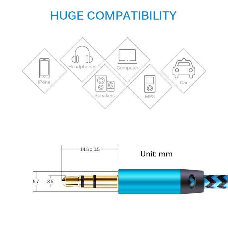 AILKIN AUX Cord for Car, 6 Pack 3.5mm Auxiliary Audio Cable, Braided Stereo AUX Chords Compatible Headphone Car, iPhone, iPod, iPad, Samsung Galaxy, HTC, LG, Google Pixel, Tablet & More - Image 2